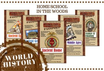 Homeschool in the woods world history advertisement.